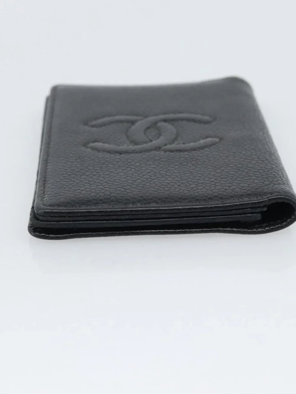 CHANEL Card Case Grained Calf Skin Black CC Auth 188321M